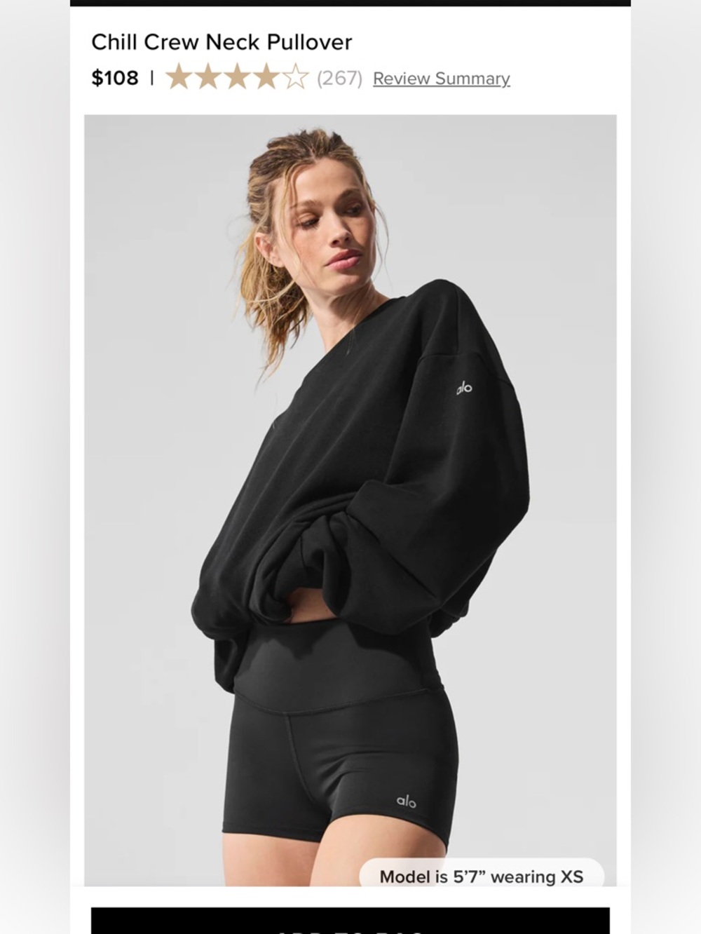 ALO Yoga Black Chill Crew Neck Pullover Sz Medium